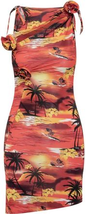 Coperni Red Printed Square Neck Midi Dress