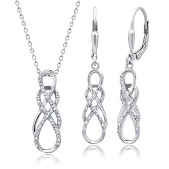 MAX + STONE 925 Sterling Silver Diamond Infinity Pendant Necklace and Dangle Earrings