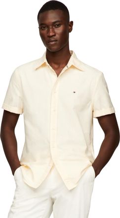 Tommy Hilfiger Short Sleeve Oxford Regular Fit, Mens Button Down Shirts, Citronella/Optic White, Medium