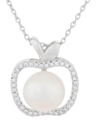 Splendid Pearls Silver 9Mm Pearl Cz Pendant