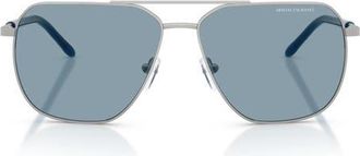 A|X Armani Exchange 59mm Pilot Sunglasses in Matte Silver /Light Blue at Nordstrom