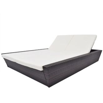 vidaXL Tumbona Doble De Jard&iacute;n Con Cojines Rat&aacute;n Sint&eacute;tico Marr&oacute;n Vidaxl