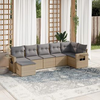 vidaXL Vidaxl - Set Sof&aacute;s De Jard&iacute;n 7 Piezas Y Cojines Rat&aacute;n Sint&eacute;tico Beige