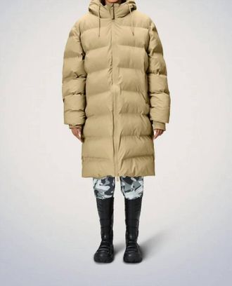 Rains Alta Long Puffer Jacket In Sand