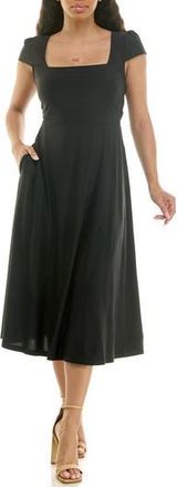 Nina Leonard Cap Sleeve Fit & Flare Dress in Black at Nordstrom Rack, Size X-Large