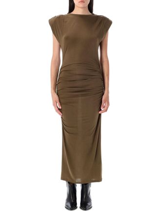 Isabel Marant Donna Ruched Structured Shoulder Midi Dress
