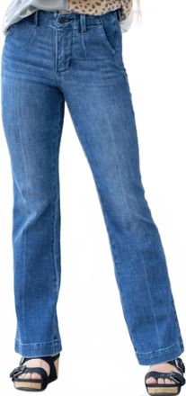 Judy Blue Mid Rise Trouser Bootcut Jeans In Dark Blue Wash