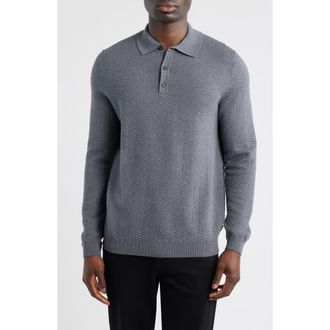 BOSS Diluigi Long Sleeve Virgin Wool Blend Polo Sweater in Grey at Nordstrom, Size Xx-Large