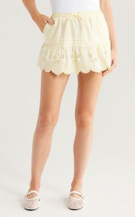 Damson Madder Gabriette Embroidered Eyelet Organic Cotton Miniskirt in Yellow at Nordstrom Rack, Size 6 Us / 10 Uk