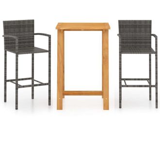 vidaXL Conjunto De Bar Para Jard&iacute;n 3 Piezas Gris Vidaxl