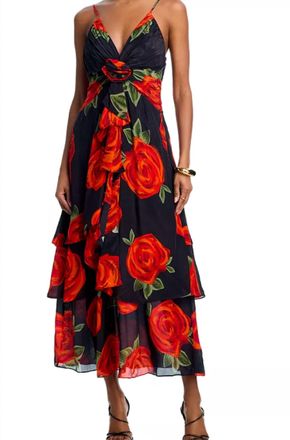 Farm Rio Latin Roses Flower Sleeveless Dress In Black
