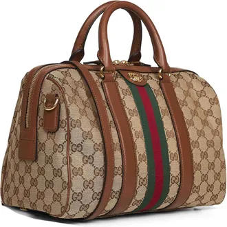 Gucci Womens Boston Bag Beige-Brown Polyester Handbags Hand