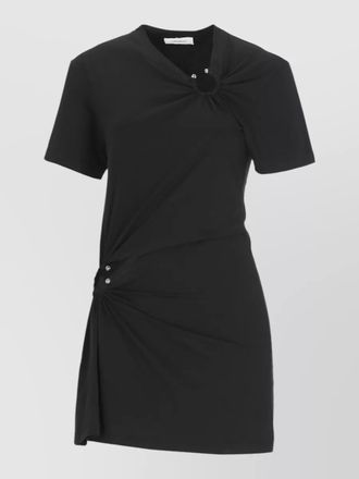 Paco Rabanne knee length asymmetric cotton dress ruched hem