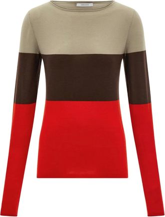 Ferragamo Top met colourblocking en metalen label - Rood