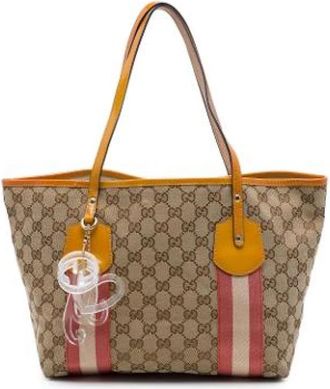Gucci Pre-owned Canvas Tote Bag - Dames - Vintage Shopper - Beige - ONE Size - Leer - Vintage