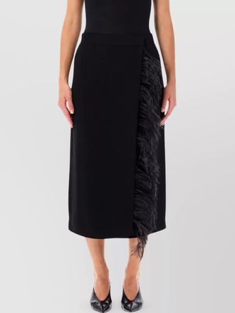 Alberta Ferretti feather-trim asymmetric wrap midi skirt
