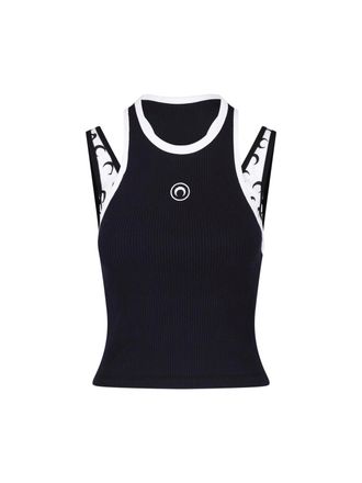 Marine Serre Black Layered Cotton Tank Top