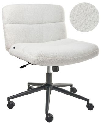 Beliani Teddy Sedia Da Scrivania Per Ufficio Boucle Rivestimento Ampio Senza Braccioli Seduta Pneumatica Base Girevole Inclinabile Bianco Catlin