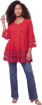 Roaman's Lace Illusion Blouse in Vivid Red at Nordstrom, Size 36