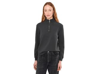 Mod-o-doc Long Sleeve Half-zip Funnel Neck Sweatshirt Womens Sweatshirt Washed Ebony : LG (US 12-14), Cotton