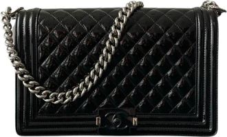 Chanel Black Patent Quilted Boy Bag Size 37