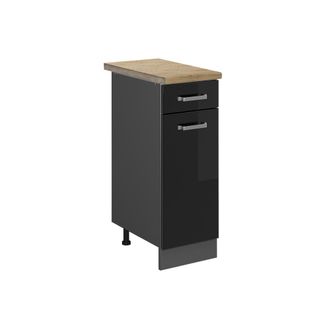 Vicco Mueble Bajo De Cocina R-line, Negro Brillo Intenso, 30 Cm, Et Roble
