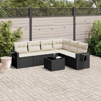 vidaXL Set De Comedor De Jard&iacute;n 7 Pzas Y Cojines Rat&aacute;n Sint&eacute;tico Negro Vidaxl