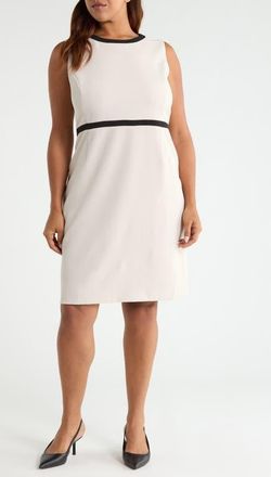 Kasper Sleeveless Stretch Crepe Sheath Dress in Parchment/black at Nordstrom, Size 22W