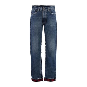 Maison Margiela Distressed Denim Jeans with Flannel Cuffs - male - Maison Margiela - Straight Fit Jeans - Blue - W30 - Jeans