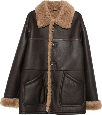 Bally Cappotto in pelle con collo in shearling - Marrone