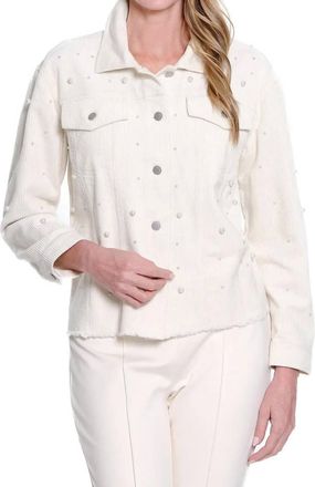 Multiples Embellished Corduroy Jean Jacket In Cream