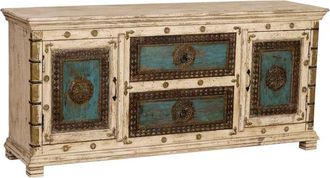 Wanderlust Deco Aparador de madera artesanal blanco 165x45x76 alt. cm