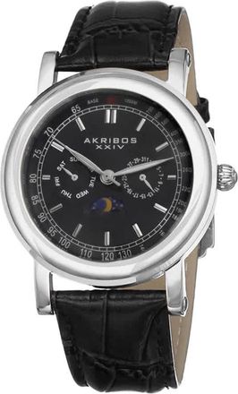 Akribos XXIV Akribos Black Dial Stainless Steel Black Leather Mens Watch AK632SSB