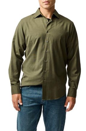 Rodd & Gunn Esk Valley Wool M&eacute;lange Button-Up Shirt in Pine at Nordstrom, Size X-Small