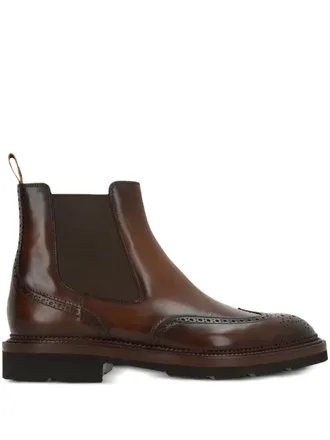 Santoni brogue-detail chelsea boots - men - Calf Leather/Fabric/Calf Leather/Rubber - 10 1/2 - Brown