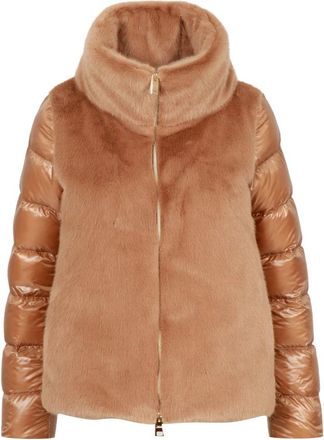 Herno Cape van Nylon Ultralight en Lady Imitatiebont - Dames - Gewatteerde jassen - Bruin - L - Nylon - Jassen