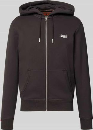 Superdry Sweatjacke mit Kapuze und Logo-Stitching in Anthrazit, Gr&ouml;&szlig;e XXXL