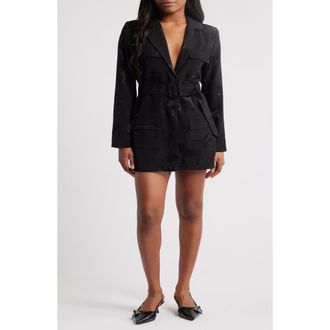 Lioness Steinway Belted Long Sleeve Blazer Minidress in Black at Nordstrom Rack, Size Large