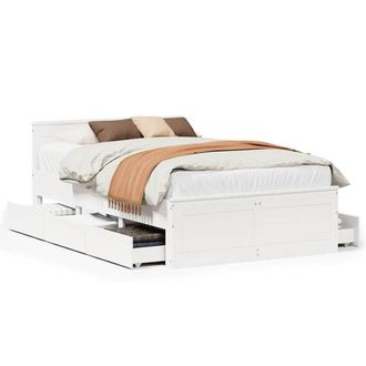 Berkfield Home Bed Frame Frame with Headboard White 135x190 cm Double Solid Wood