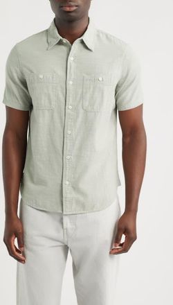 AG - Adriano Goldschmied Mason Classic Fit Short Sleeve Button-Up Work Shirt in Faded Moss at Nordstrom, Size Xx-Large