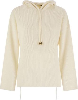 Fabiana Filippi Engelse Ribgebreide Hoodie - Dames - Hoodies - Wit - S - Wol - Hoodies & sweatvesten