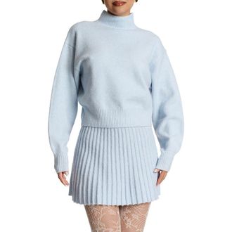 Naked Wardrobe Crop Turtleneck Sweater in Chambray at Nordstrom, Size X-Small