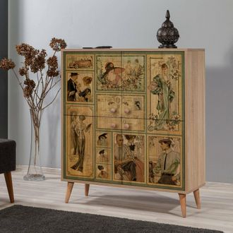 Dmora Credenza Agyemang, Aparador 3 Estantes, 4 Puertas, 4 Compartimentos, 95x36x111h Cm Roble Marr&oacute;n