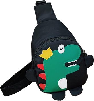 Generic Dinosaur Crossbody Bag for Boys, Black Cartoon Shoulder Pouch with Multi-Compartment Storage, Lightweight Leisure Bag Suitable for Daily Use and Trave