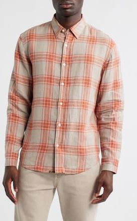Billy Reid John Standard Fit Plaid Linen Button-Up Shirt in Brick at Nordstrom Rack, Size Medium
