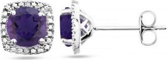 Allurez Natural Amethyst & Diamond Stud Earrings Sterling Silver (0.76ct)