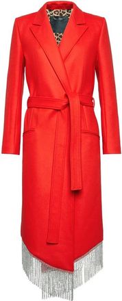 Philipp Plein Coat Long - Dames - Jas met riem - Rood - M - Wol - Jassen