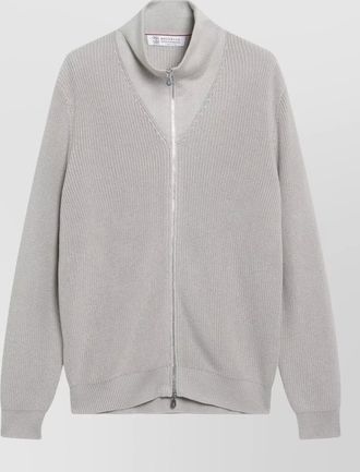 Brunello Cucinelli high collar long sleeve ribbed knit sweater