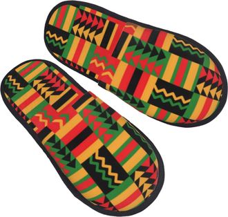 Generic Warm Slipper Kente Pattern Stripes Triangles Home Slipper Unisex House Shoes Classic Scuff Slippers For Bedroom Hotel Travel L
