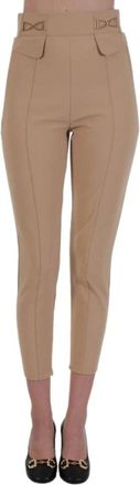 Elisabetta Franchi Broek met Hoge Taille - Dames - Vrijetijds broeken - Beige - XL - Broeken